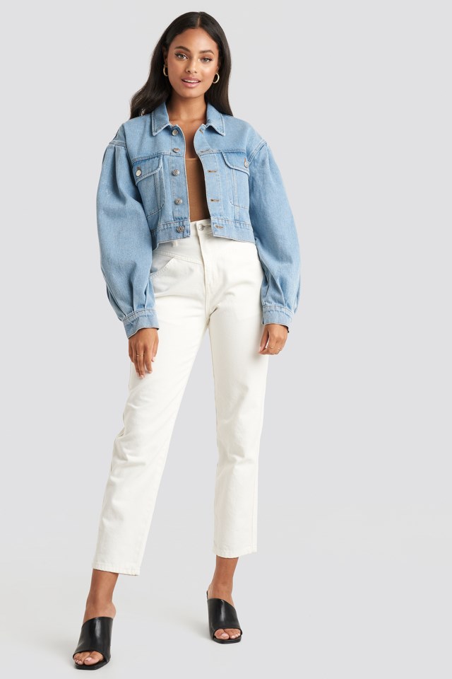 Veste en jean à manches bouffantes Bleu 