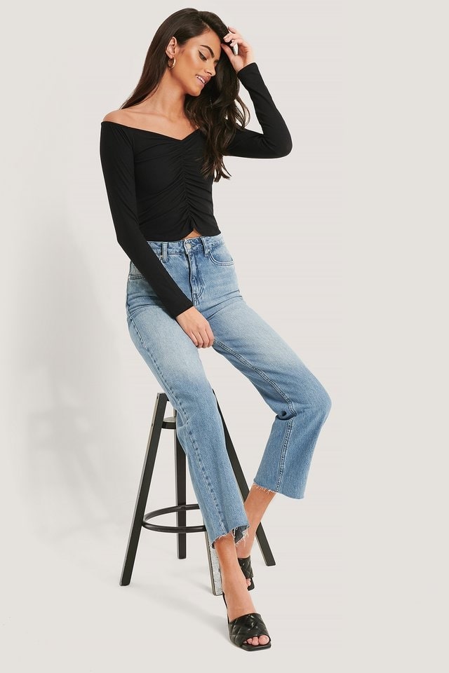 Raw Hem Straight Leg Jeans Bleu | na-kd.fr