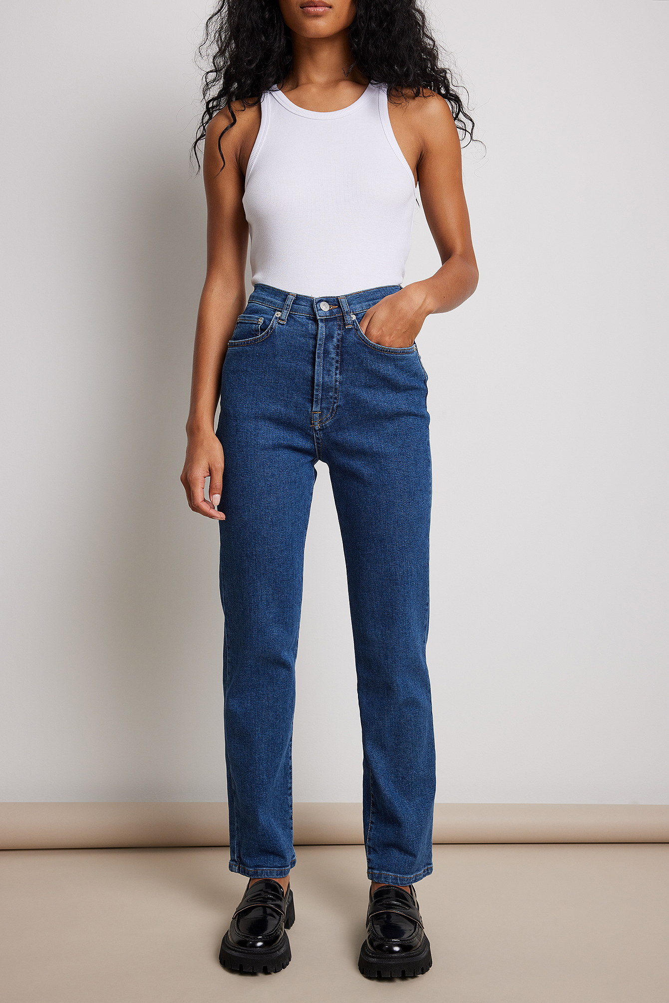 Jean droit taille haute Bleu