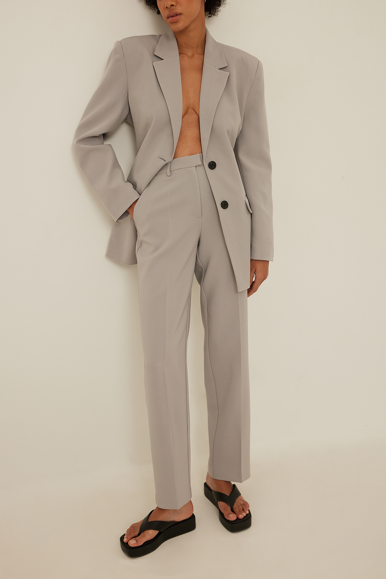 Grey Pantalon de costume droit recyclé