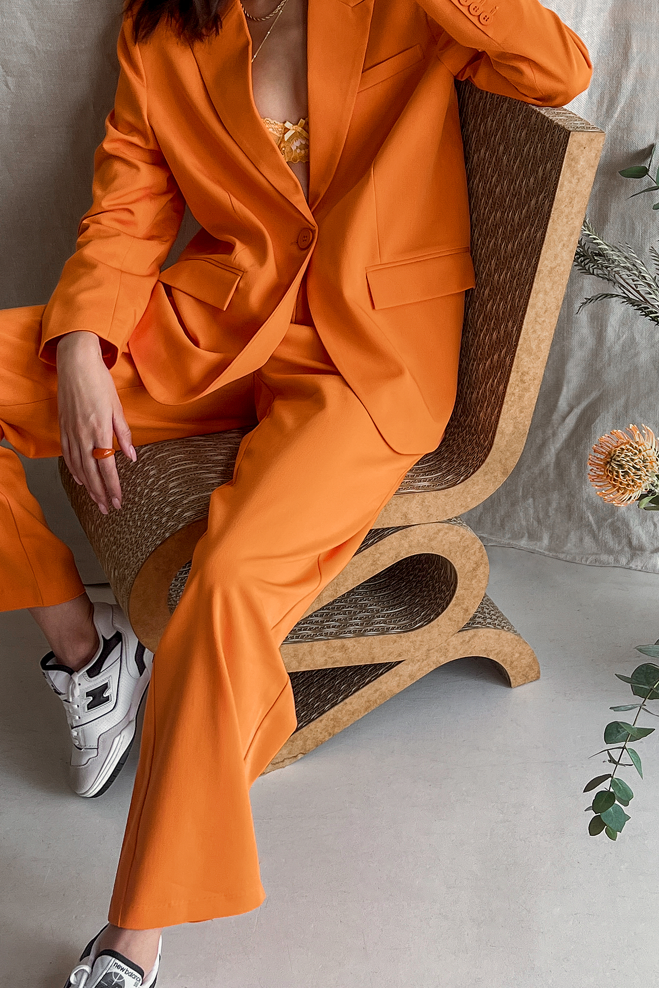 Orange Pantalon de costume à jambe droite