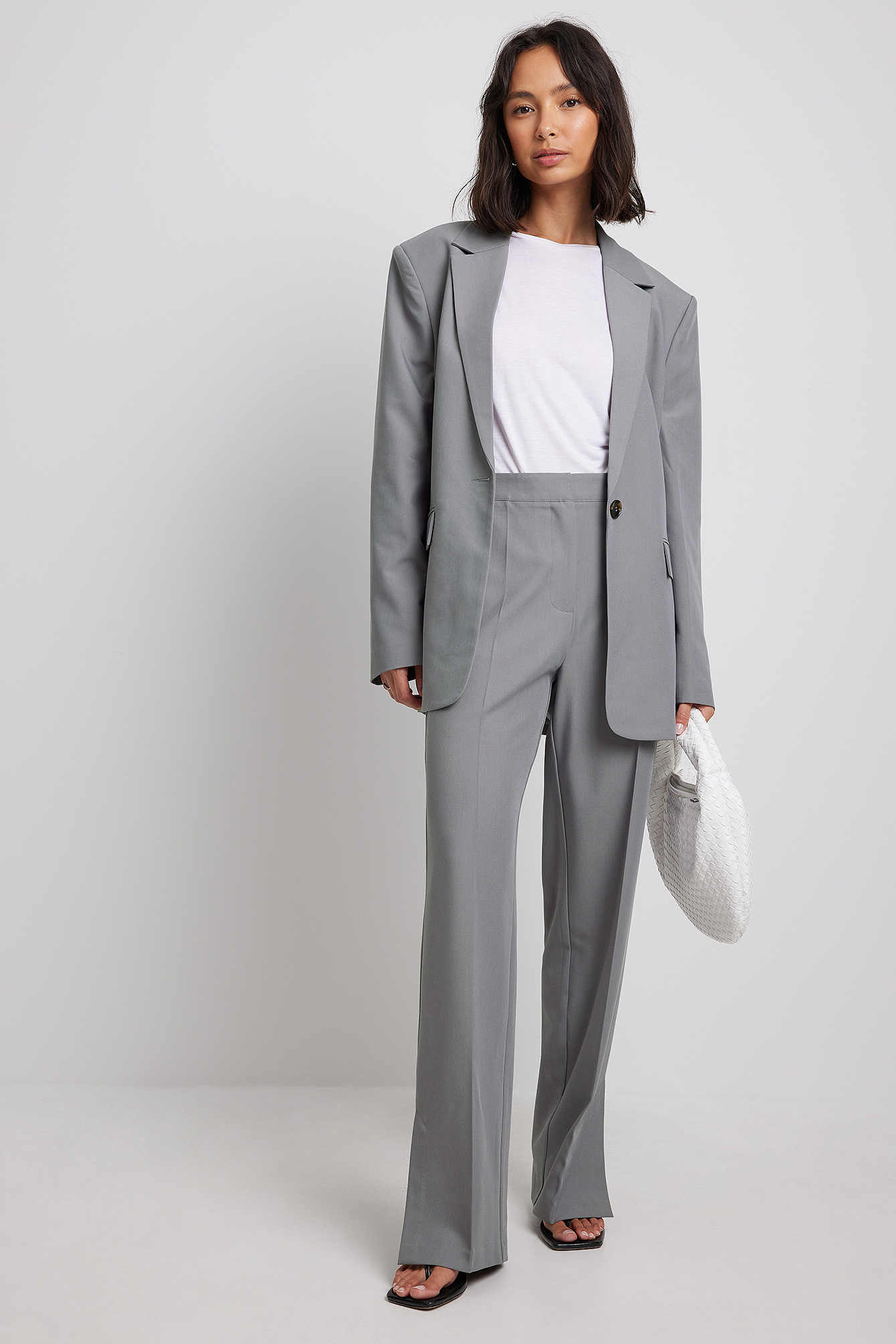 Grey Pantalon de costume habillé fendu sur les côtés