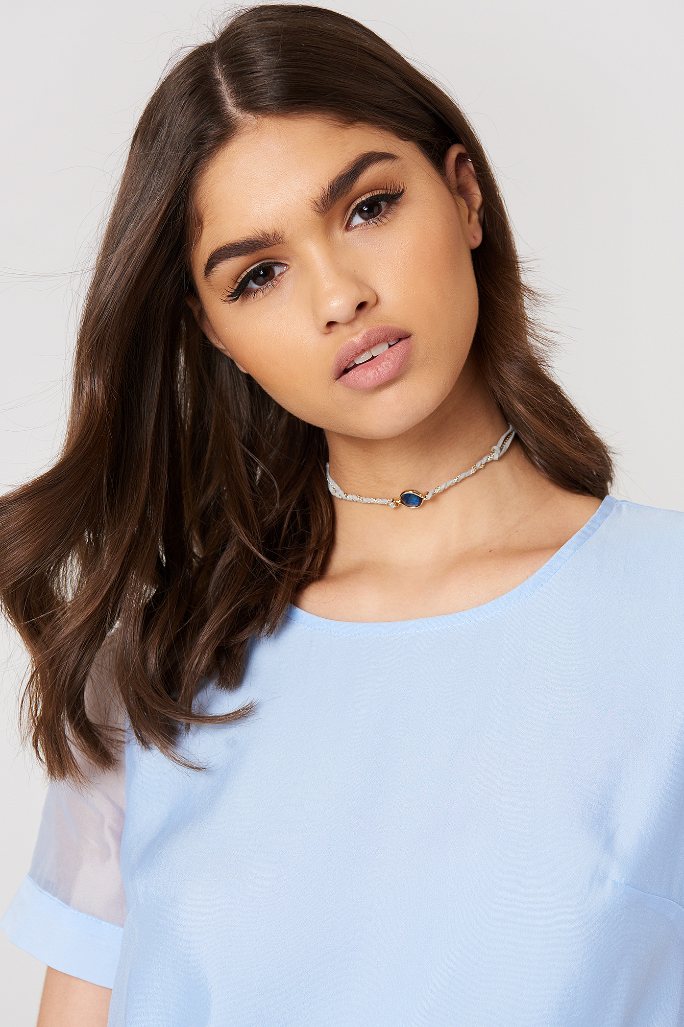 Grey/Blue Twined Suede and Chain Choker