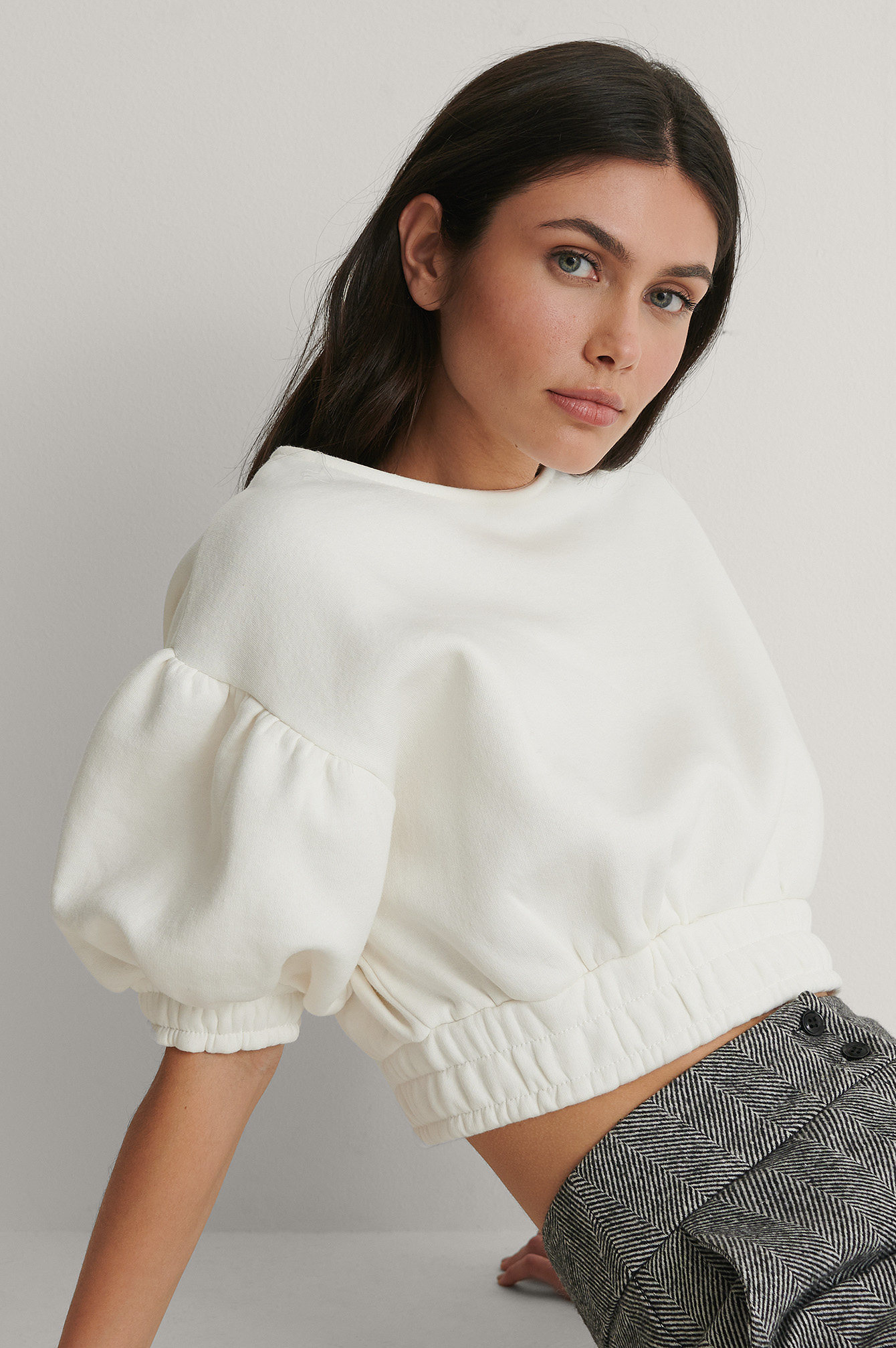 Ecru Pull Court À Manches Ballon