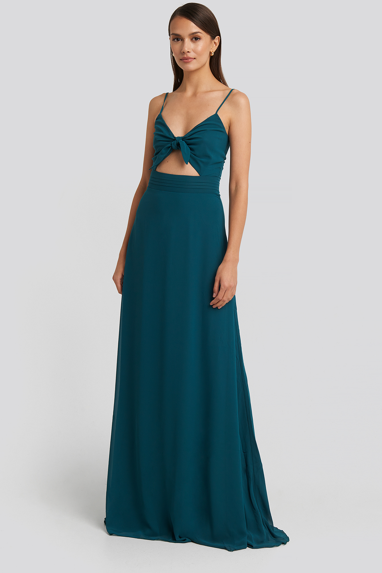 Duck Green Binding Detailed Evening Dress