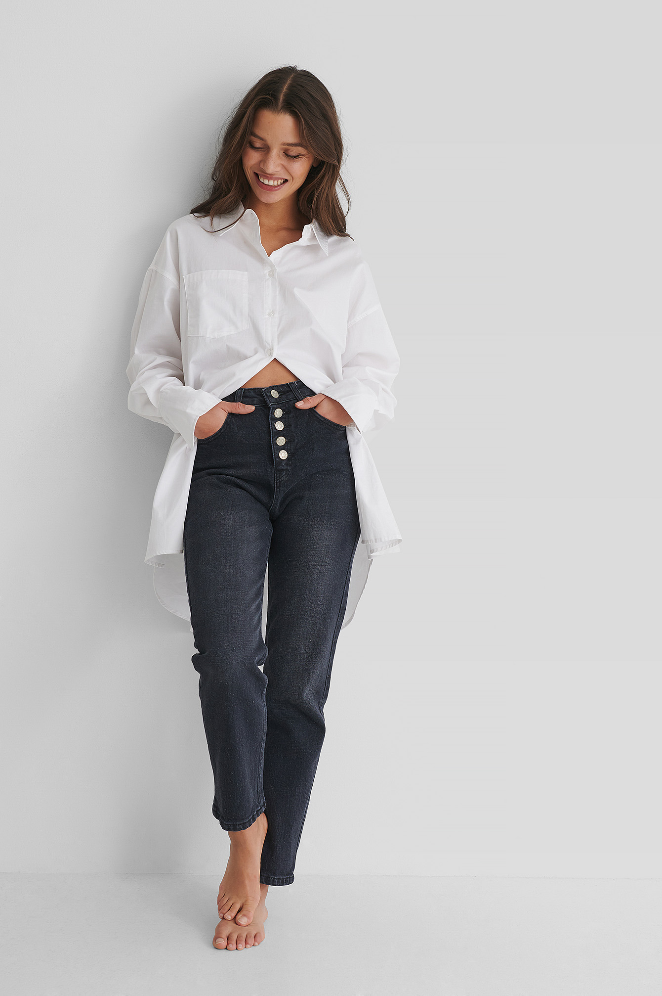 Black Button Detail Crop Jeans