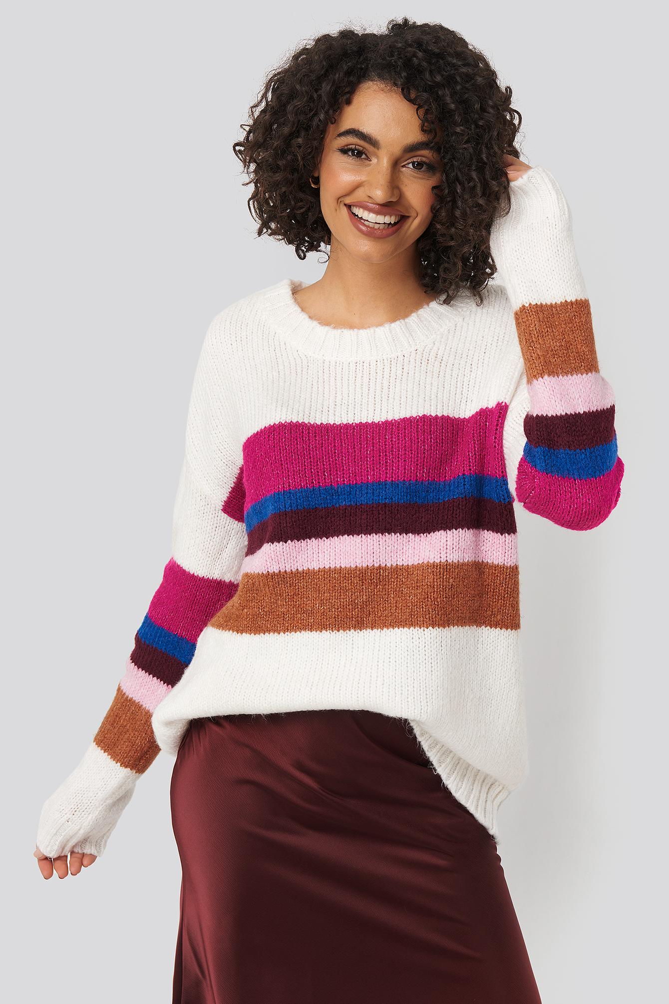 Ecru Color Blocked Knitted Sweater