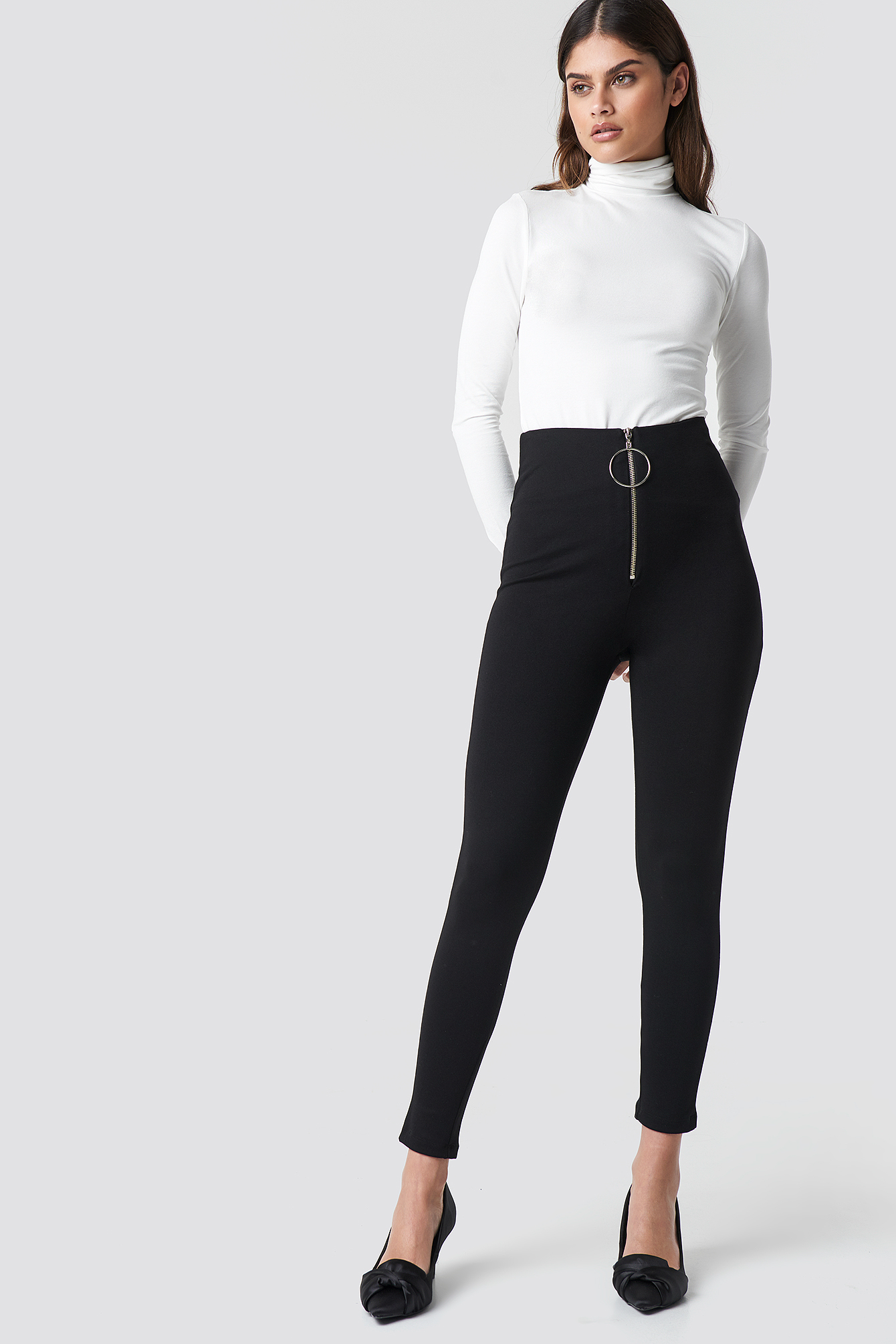 Zipper Detailed Tight Pants Noir nakd.fr