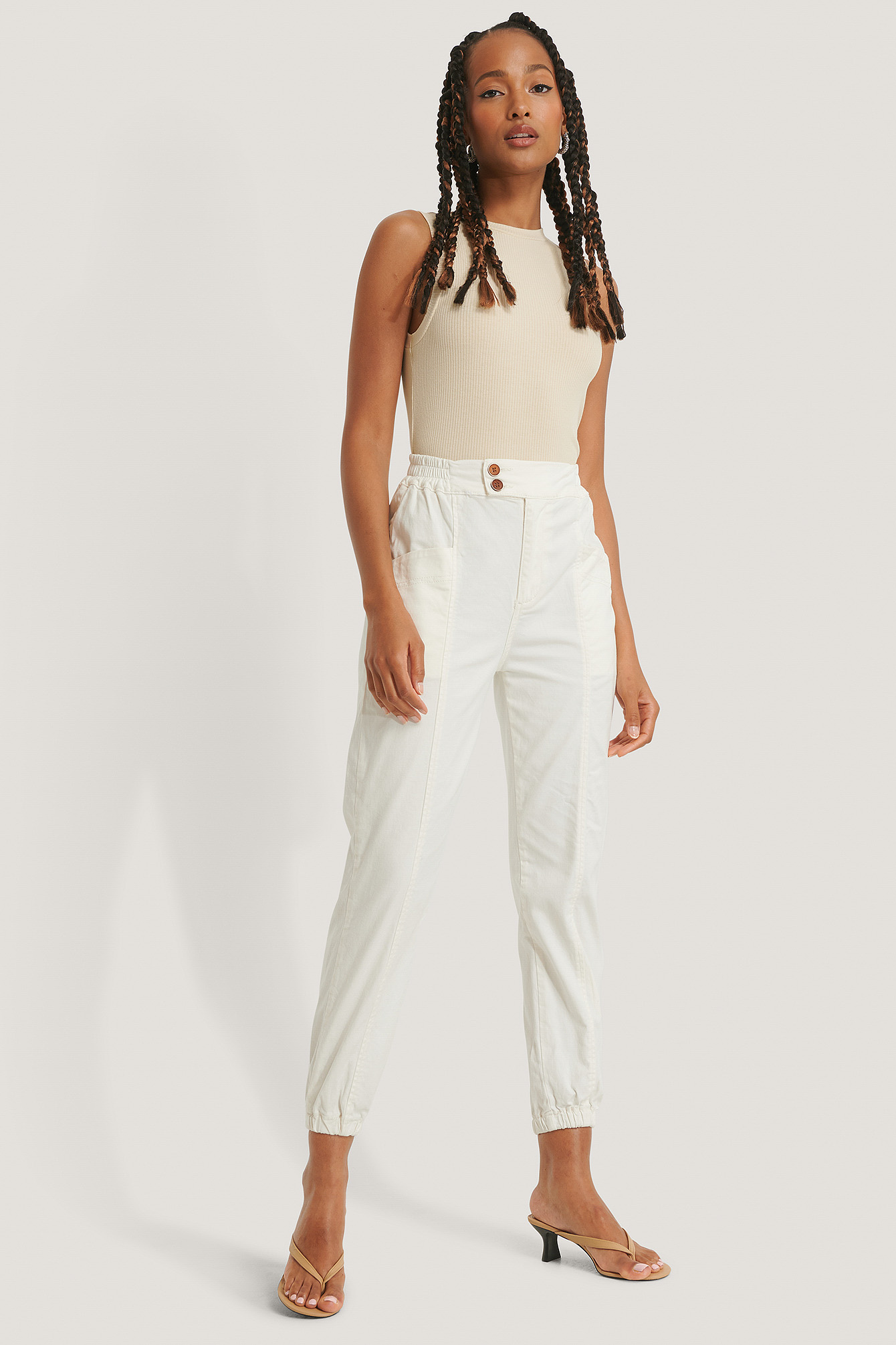White Pantalon De Jogging Droit Avec Coutures Avant
