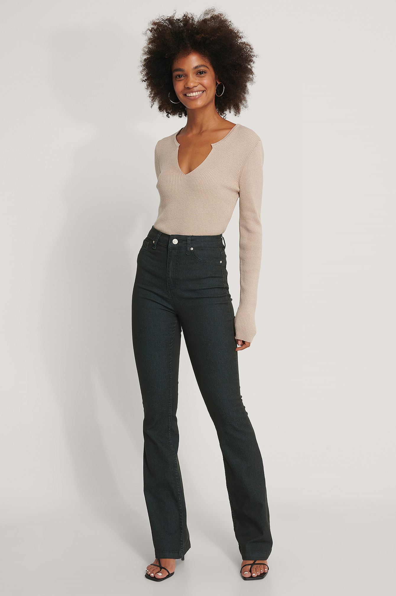 Navy Jean Évasé Taille Haute