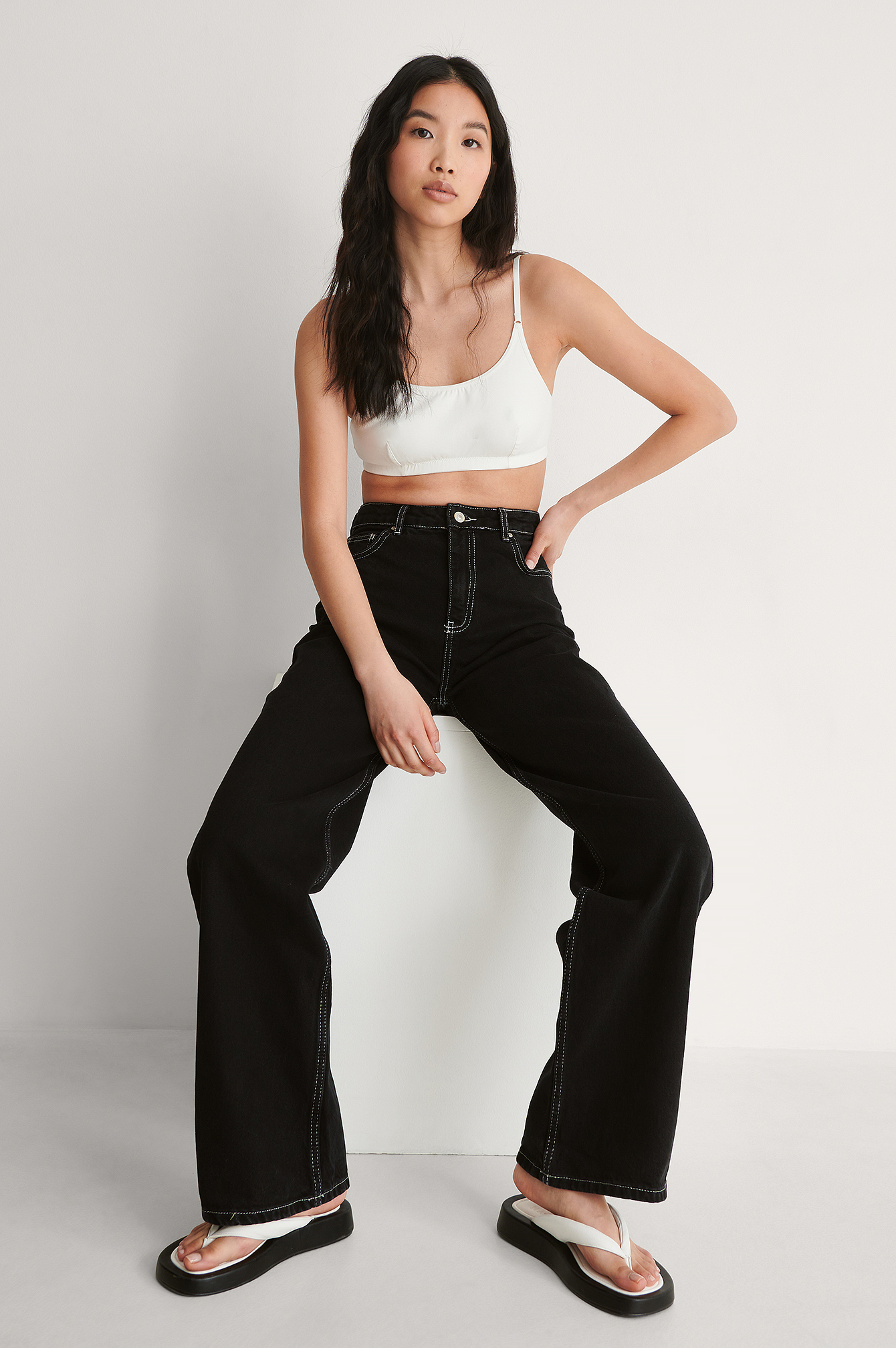 Black Jean Droit Taille Haute