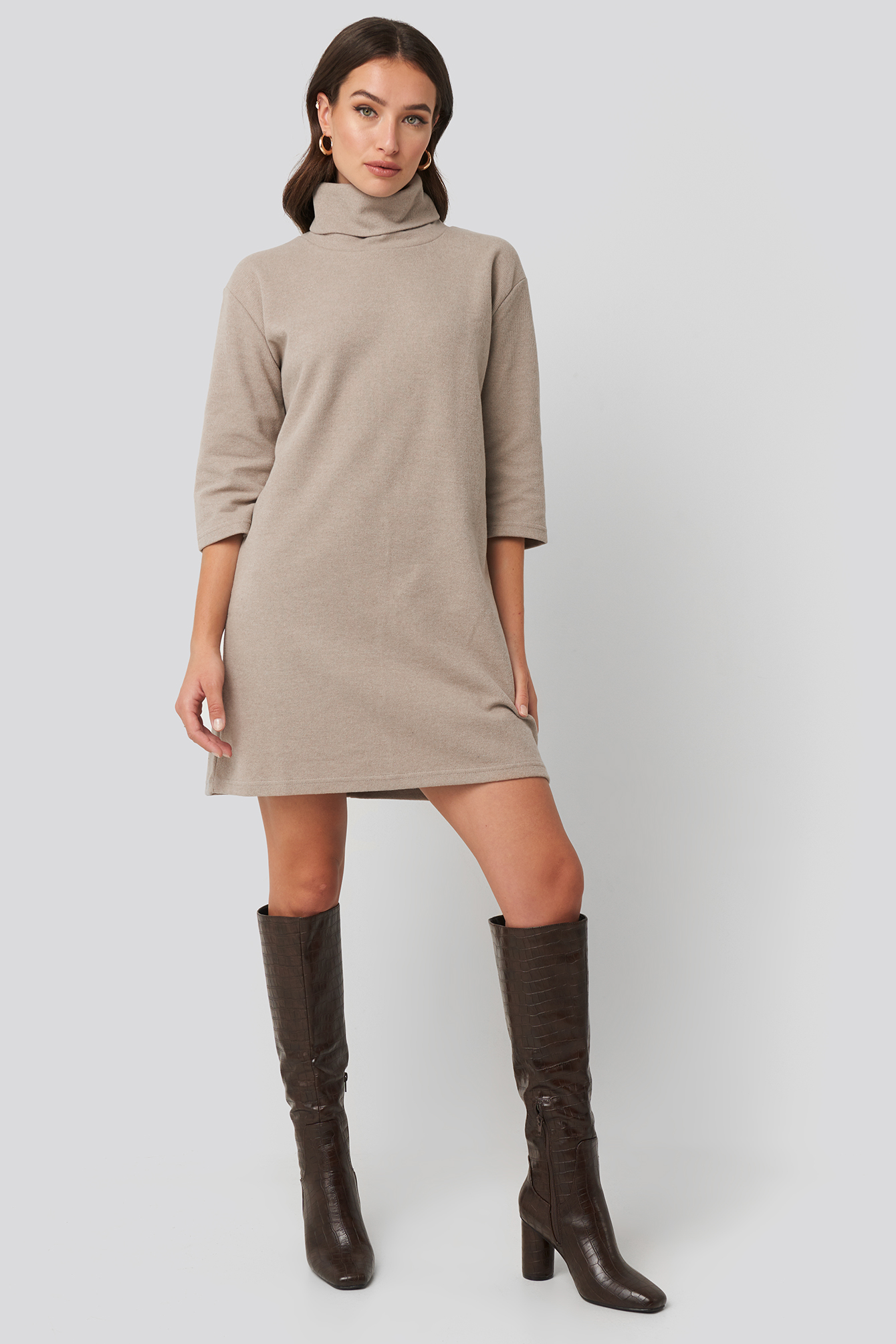 Camel Mini Knitted Polo Dress