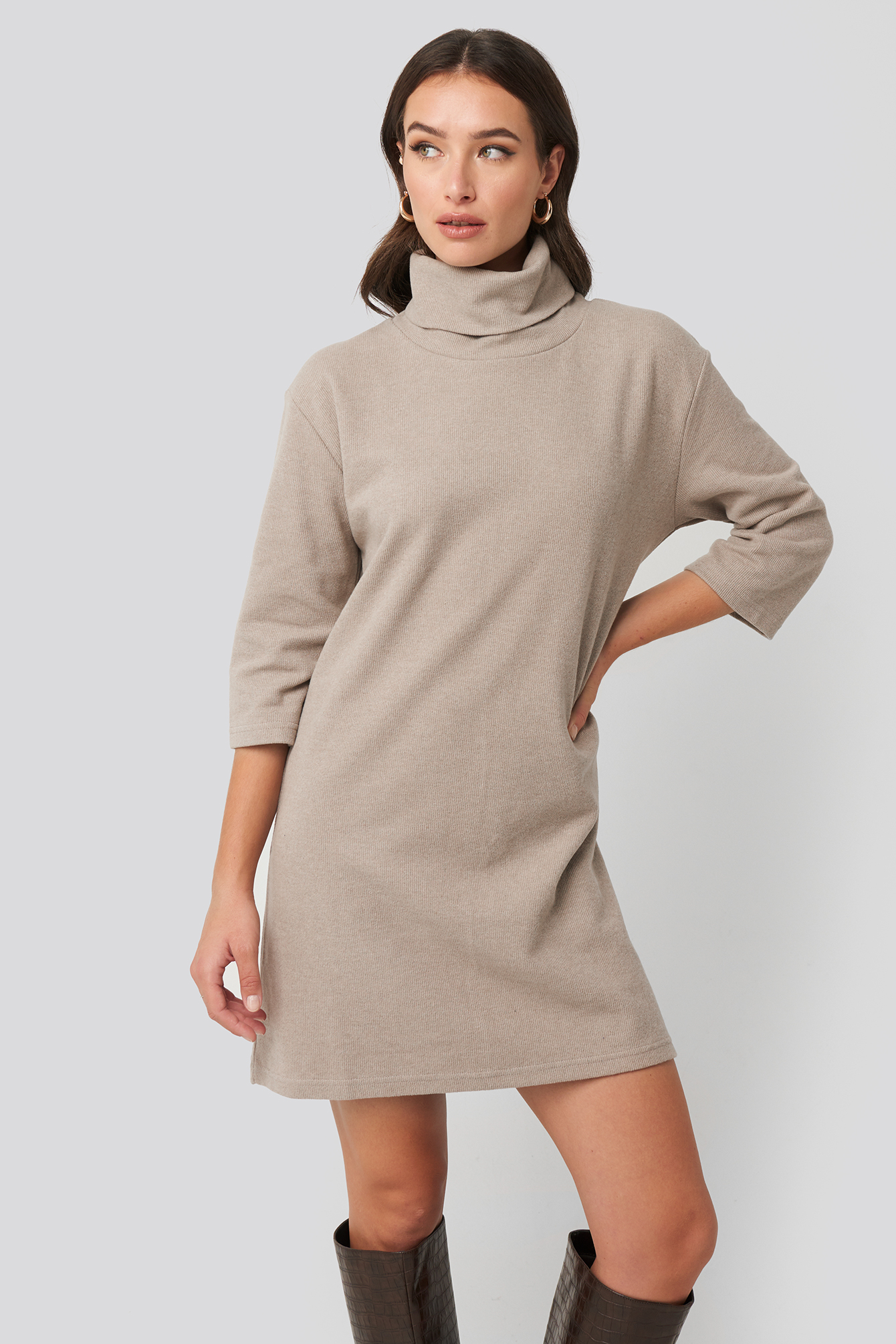 Camel Mini Knitted Polo Dress