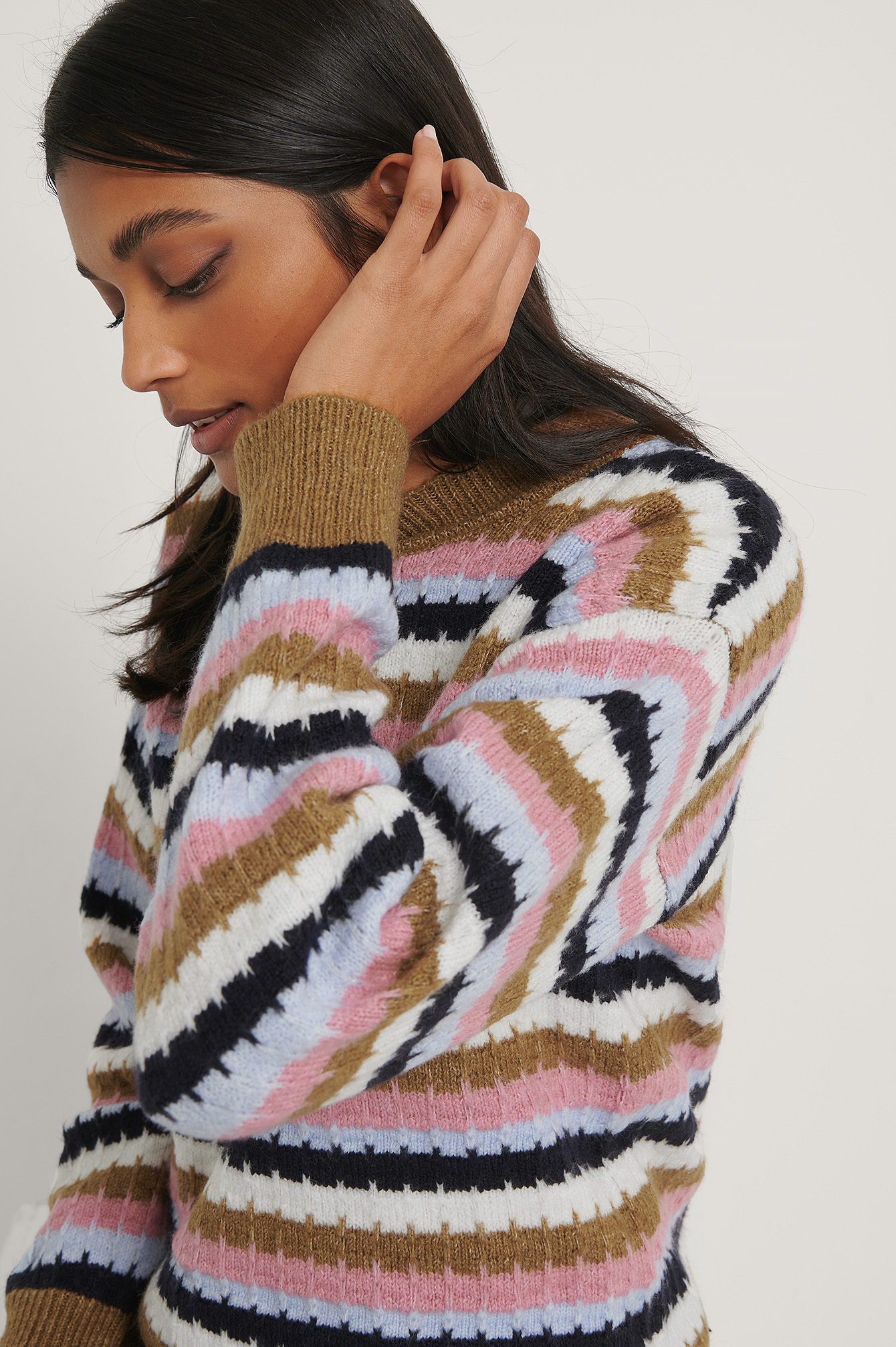 Multicolor Pull En Tricot À Rayures Multicolores