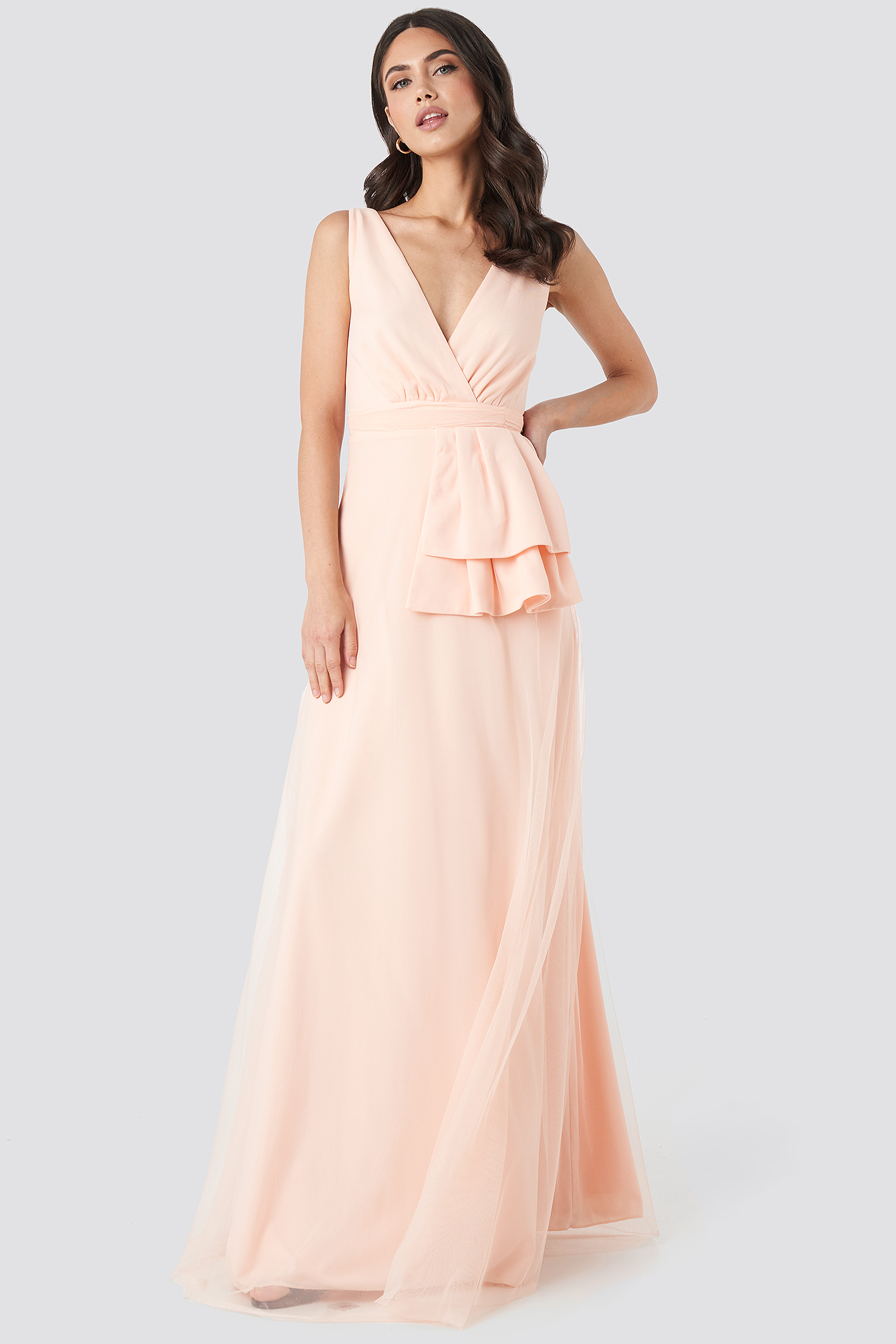 Powder Pink Trendyol Peplum Detailed Evening Dress