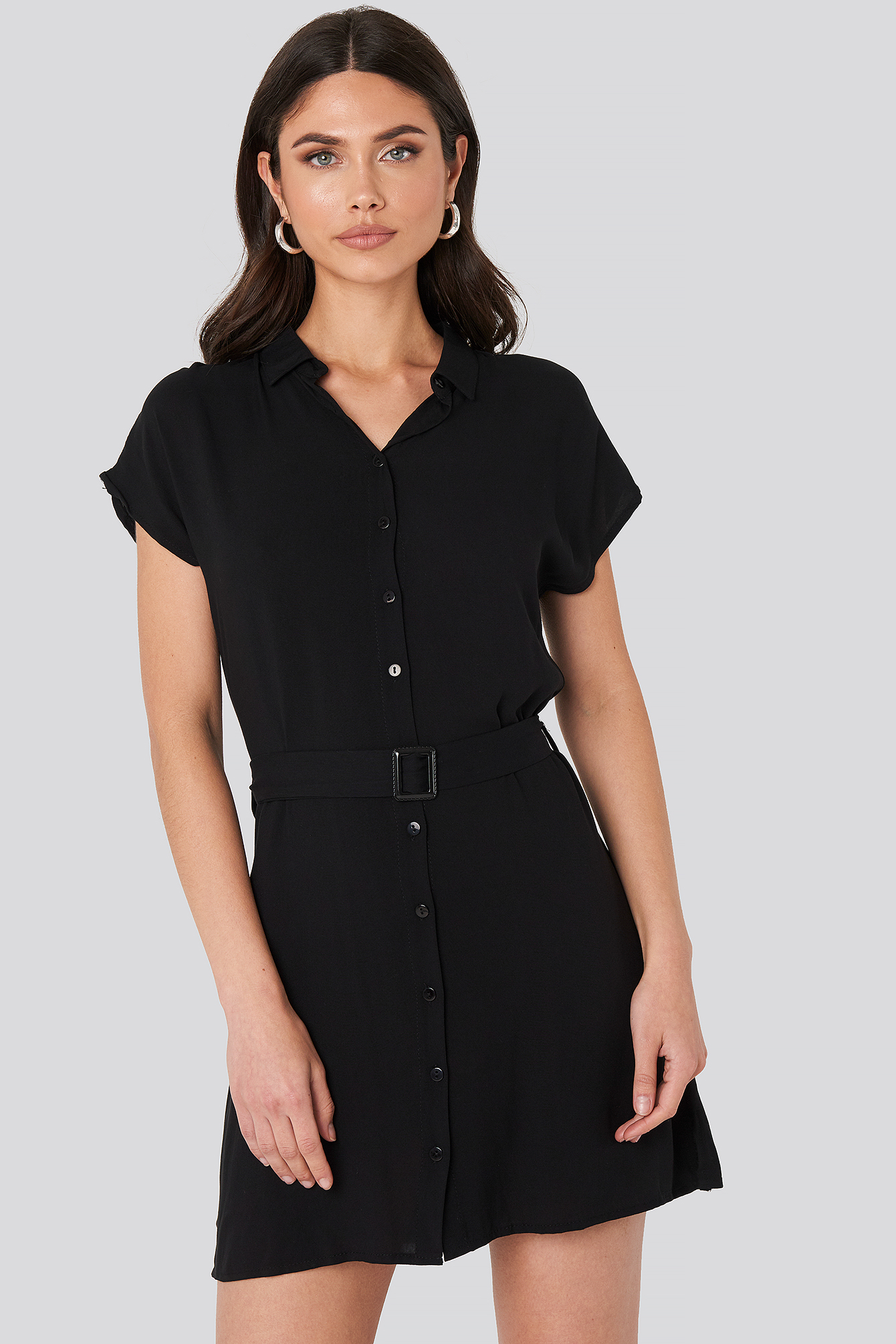 Black Trendyol Belted Shirt Mini Dress
