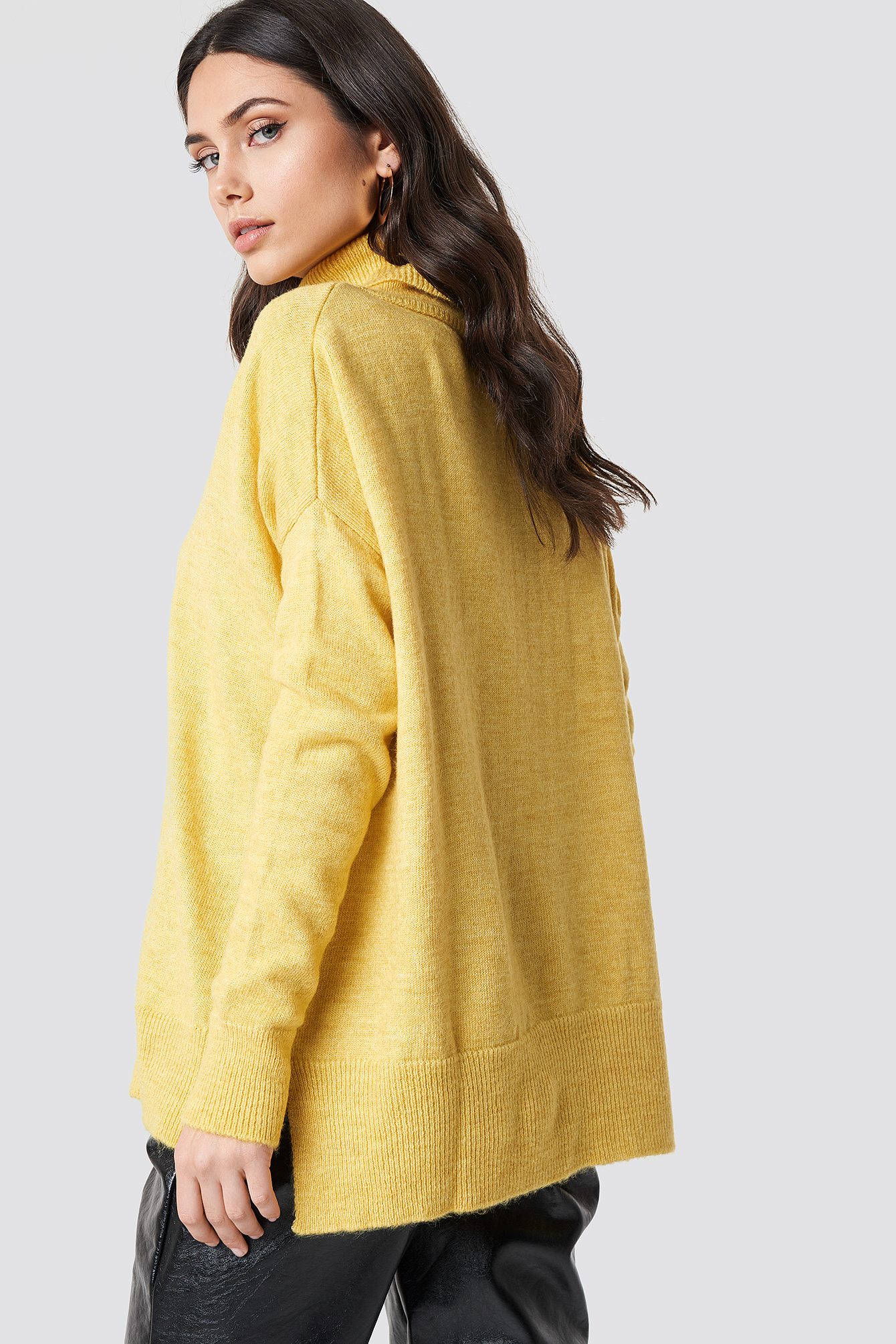 Yellow Turtle Neck Basic Sweater