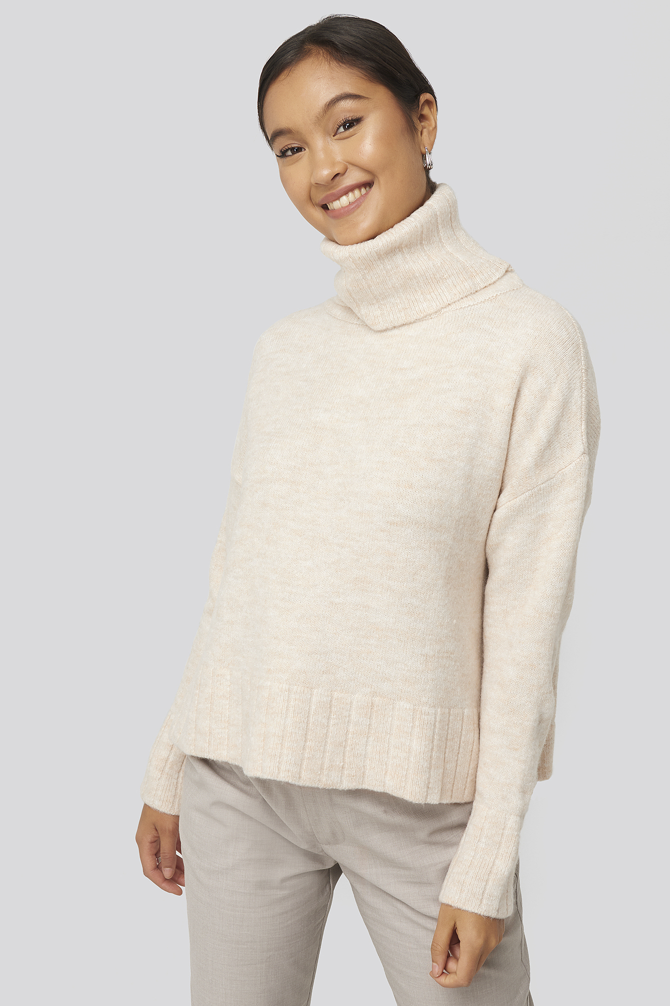 Ecru Turtleneck Knitted Sweater