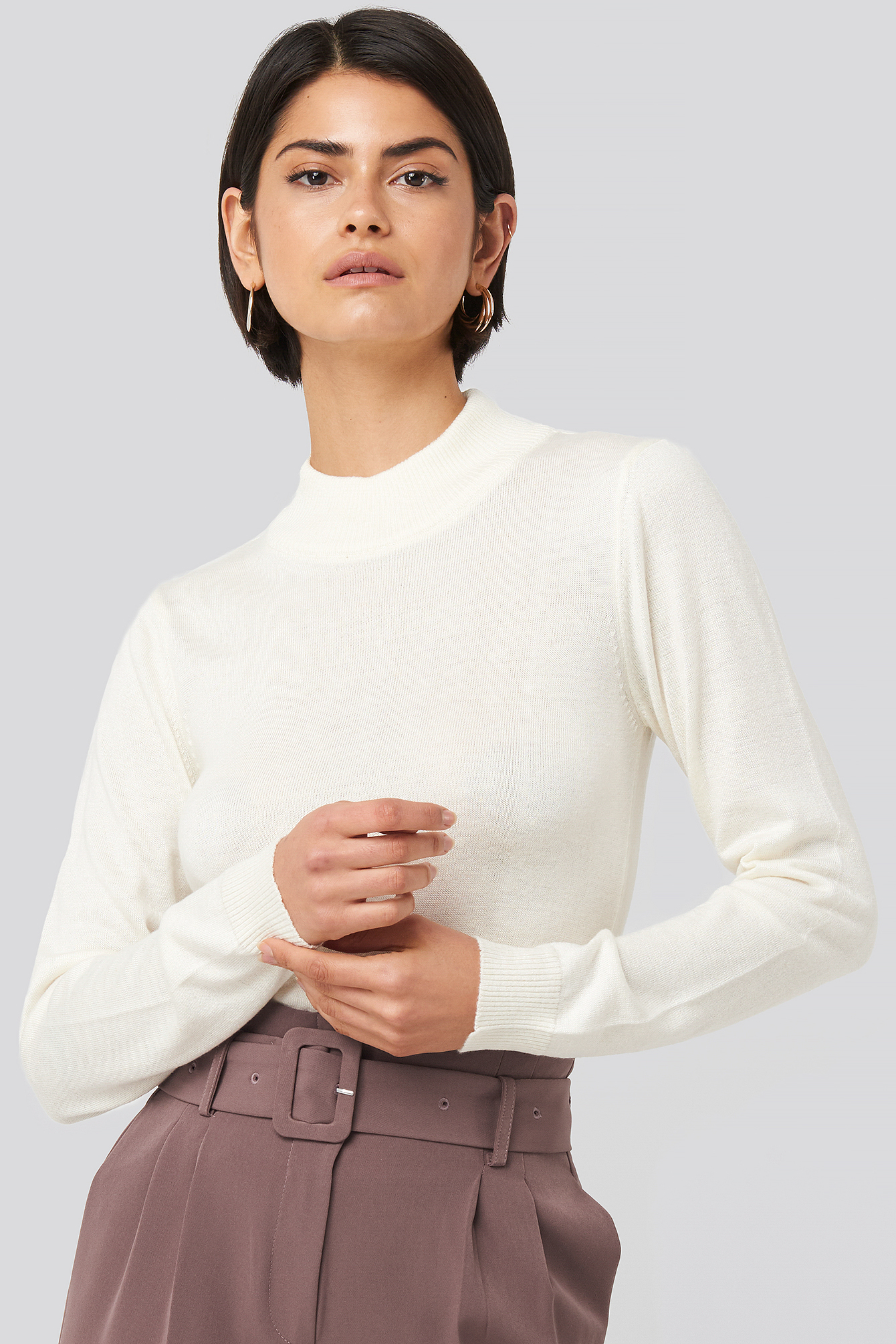 Ecru Turtleneck Knitted Top