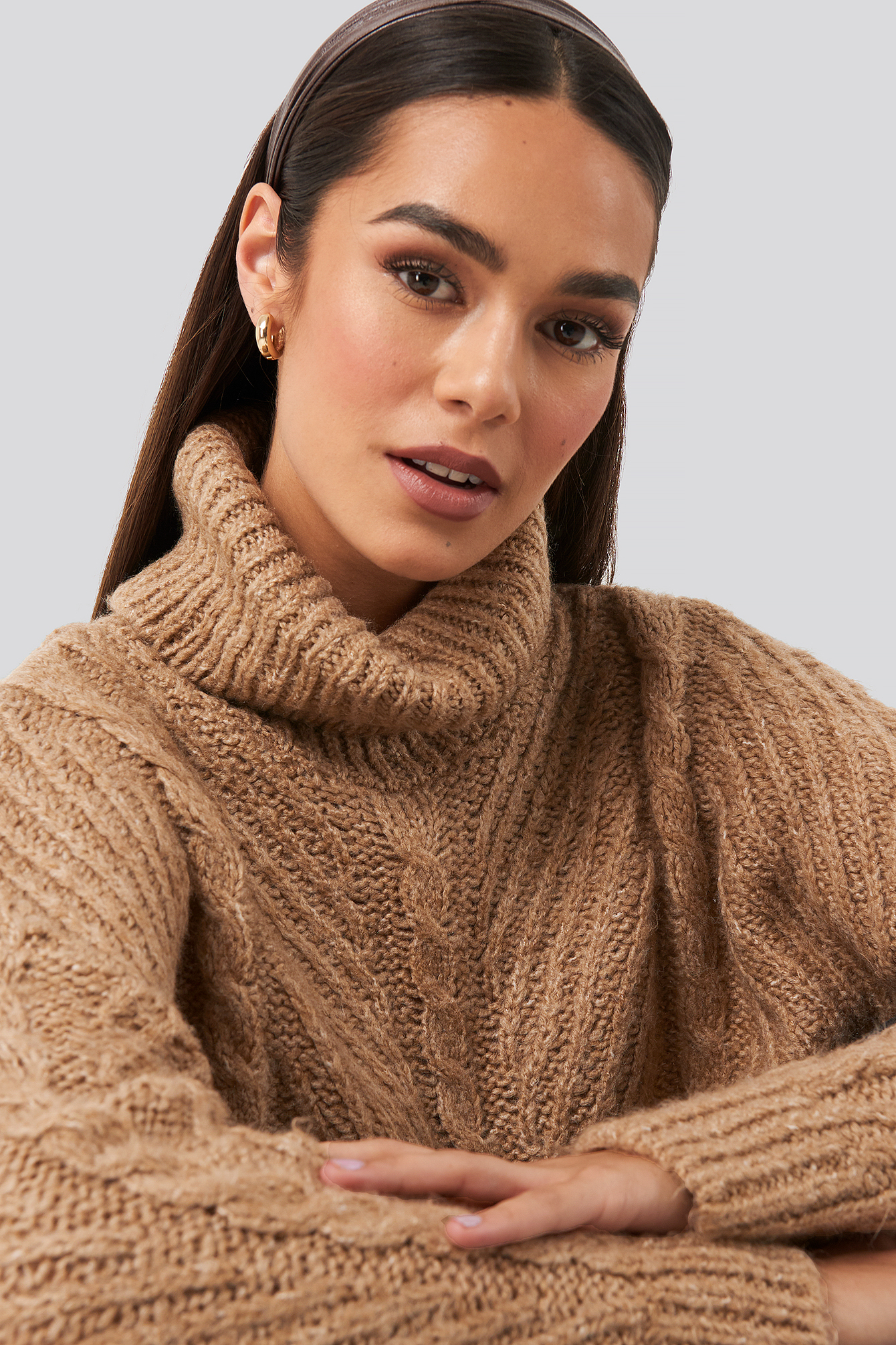 Camel Turtleneck Long Knitted Sweater