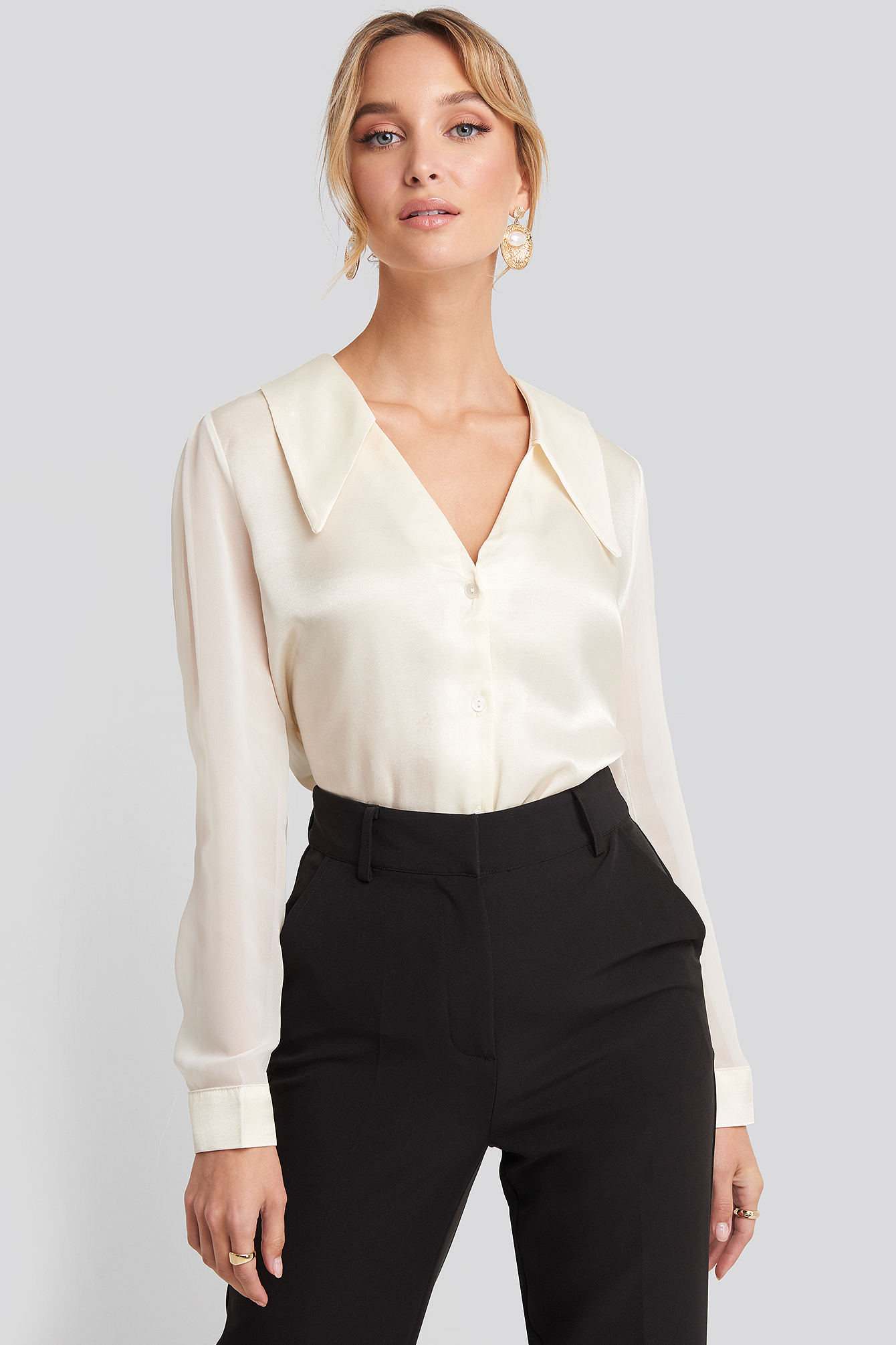 V-Neck Collar Detailed Shirt Blanc | na-kd.fr