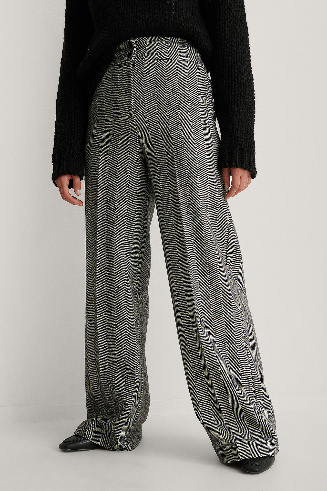 Antracite Pantalon Jambe Large Et Taille Haute