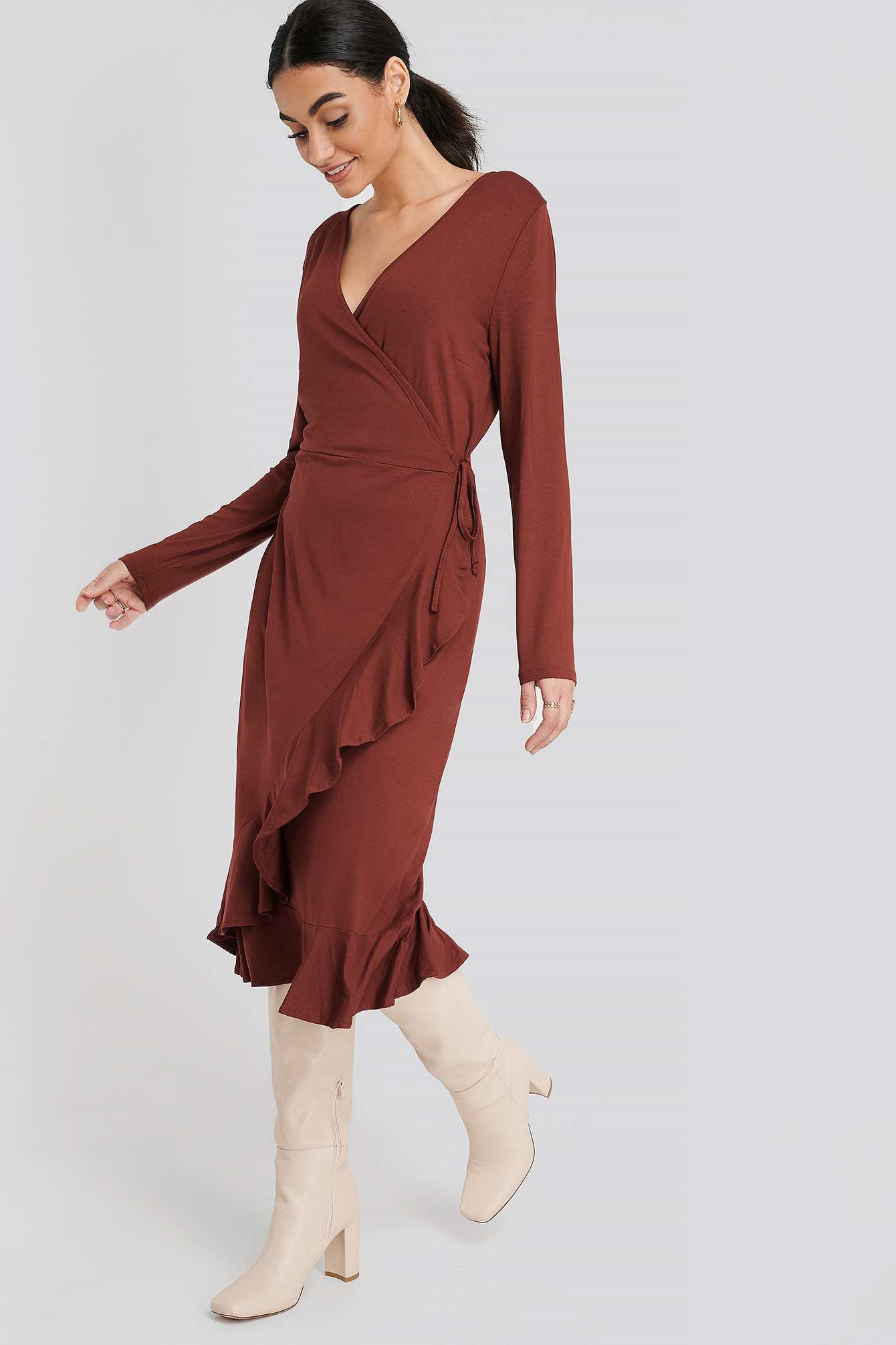 Burgundy Trendyol Wrap Knitted Dress