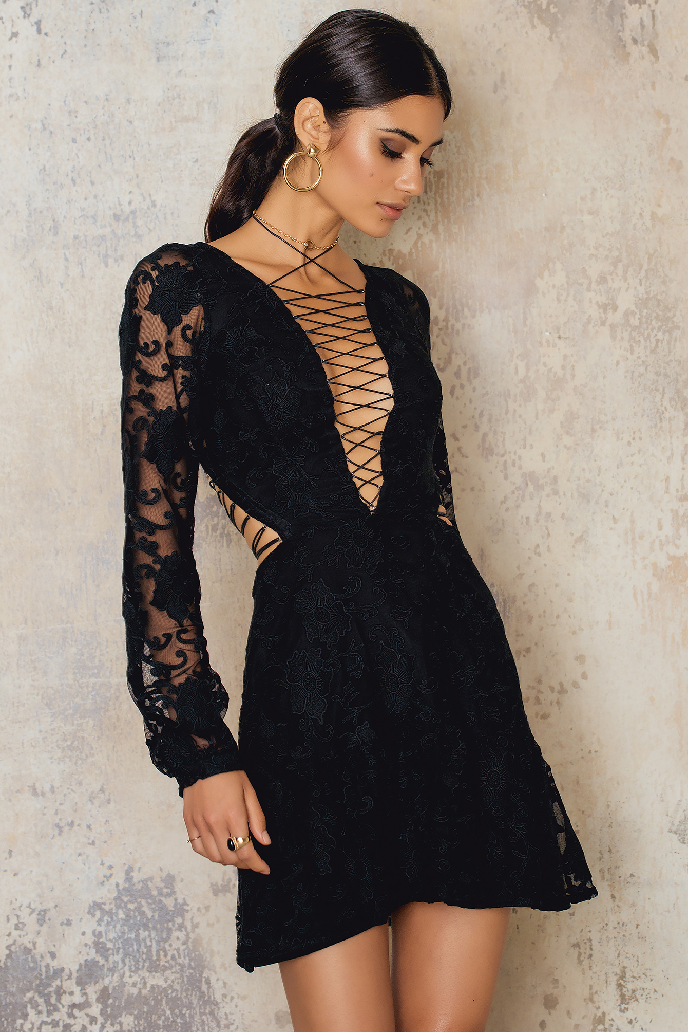 Black Jolene Lace-Up Dress