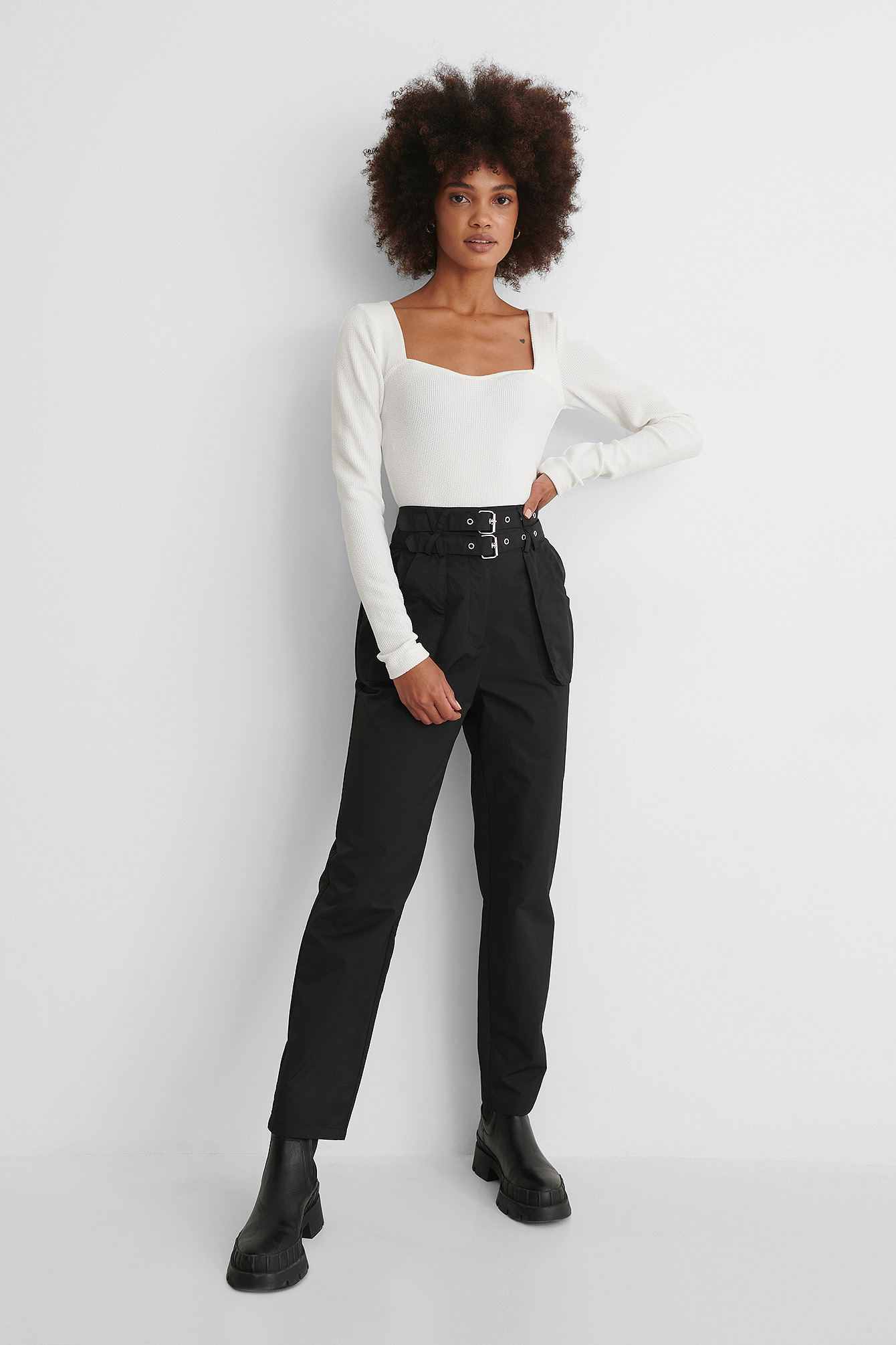 Black Pantalon Ample Avec Ceinture