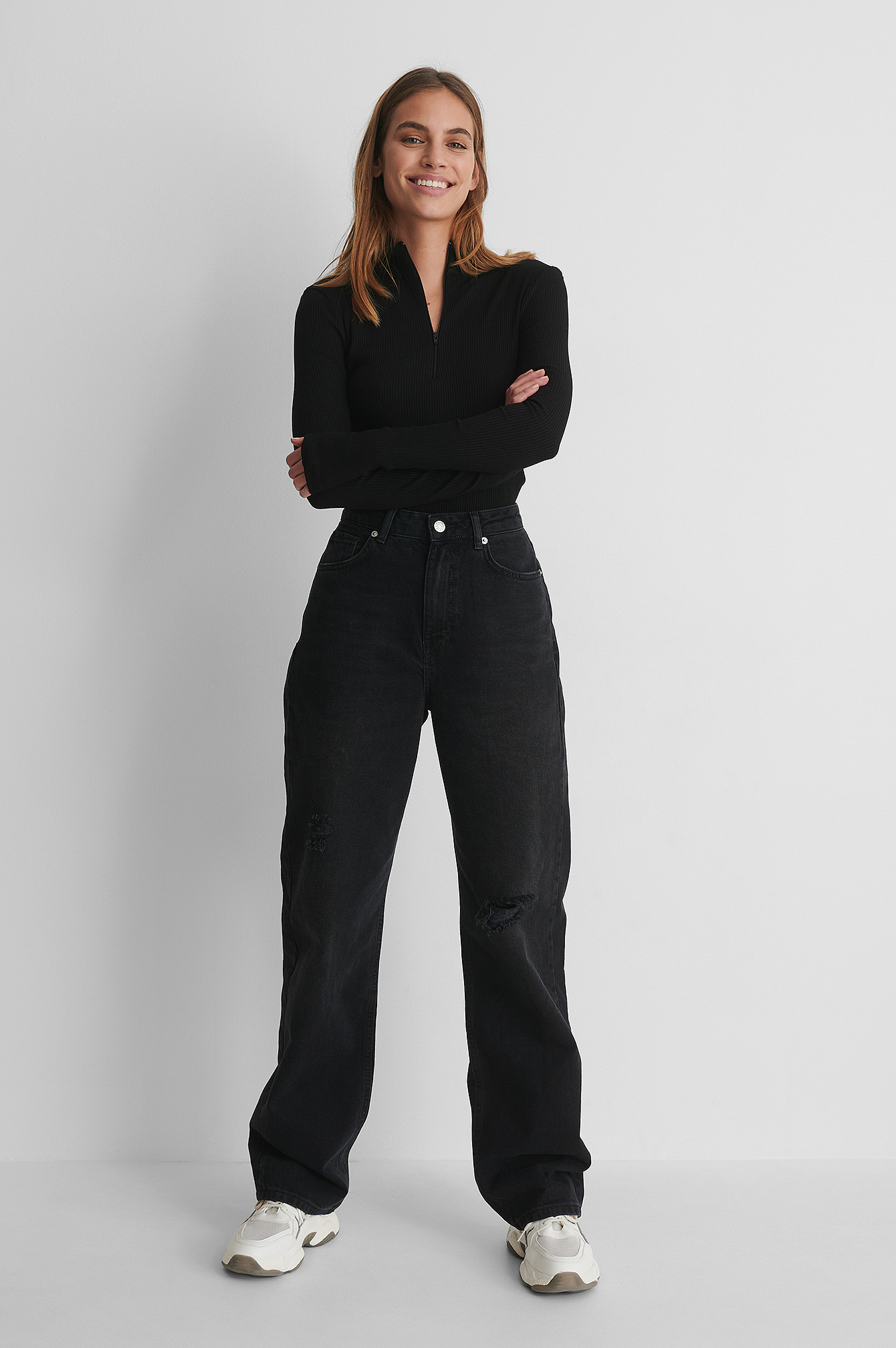 Black Biologique Jean Déchiré Jambes Larges