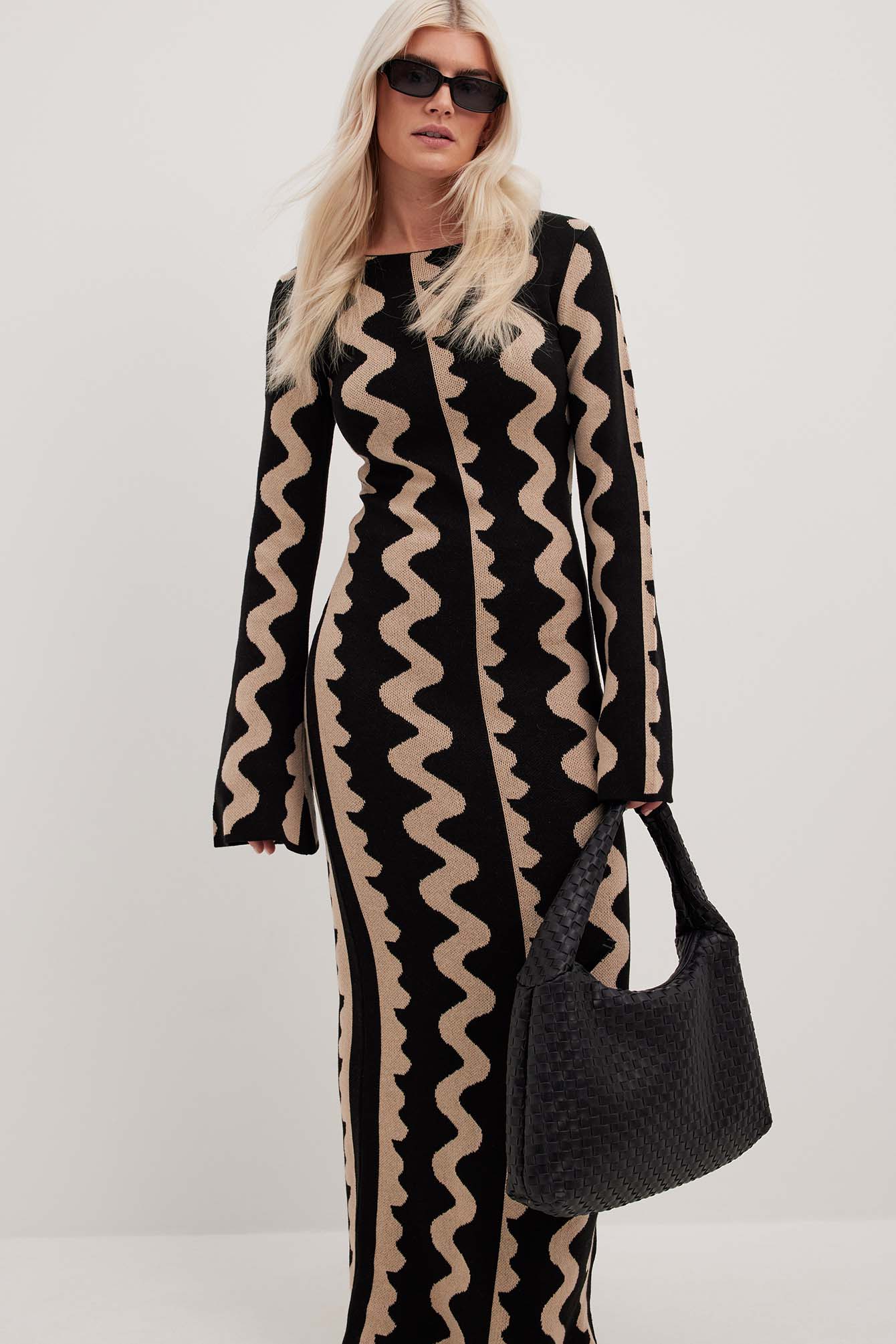 Robe longue en maille à manches larges Multicolore