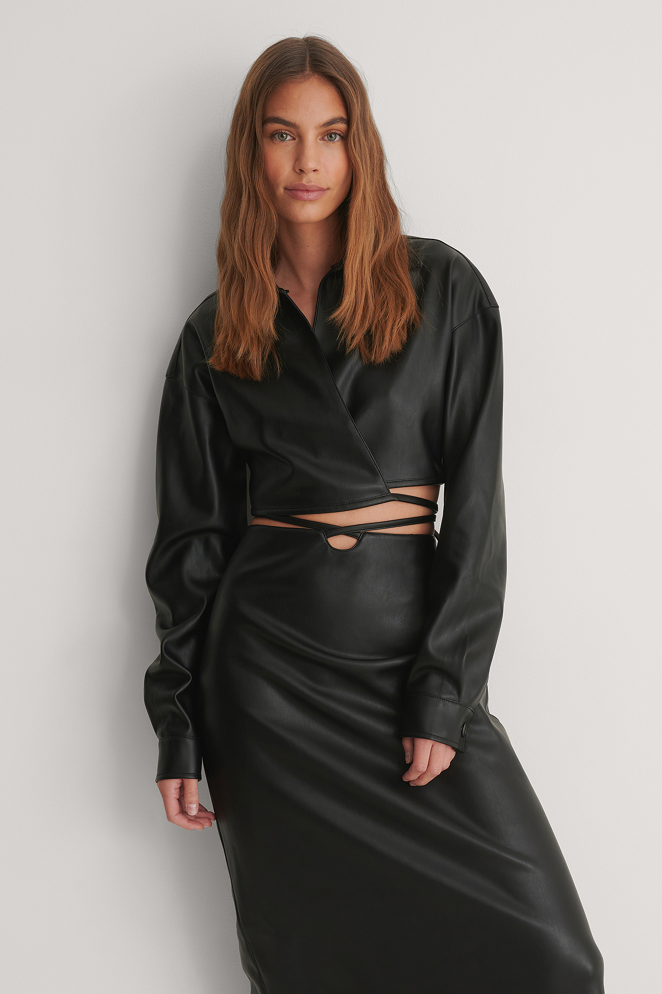 Black Veste En Cuir Nouée