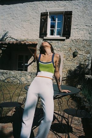 Multicolor Pantalon large taille haute en tricot