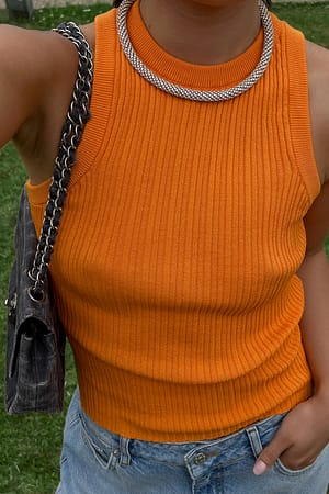 Orange Débardeur à côtes irrégulières