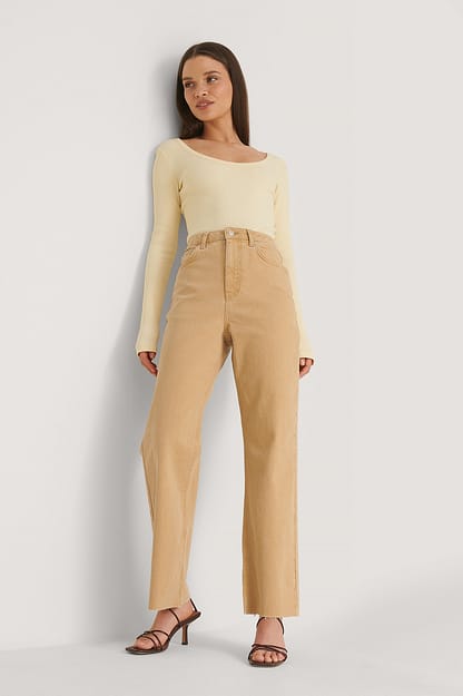 Beige Haut côtelé boutonné recyclé