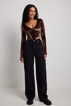 Corset Detail Velvet Top Outfit
