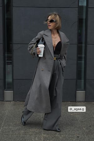 Dark Grey Trench en laine mélangée