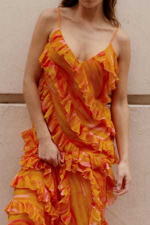 Orange Blurr Print Maxi robe