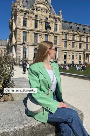 Dusty Mint Blazer surdimensionné en faux cuir