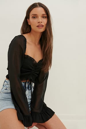 Black Chemisier Blouse À Manches Longues
