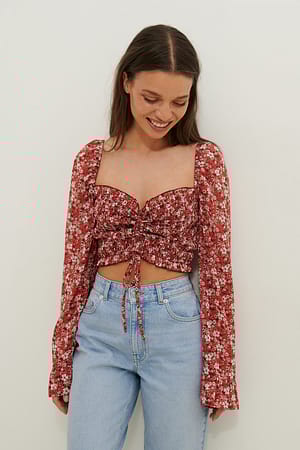 Red Flower Anika Teller x NA-KD Chemisier Blouse À Manches Longues