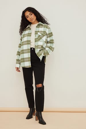 Green/White Veste oversize à carreaux