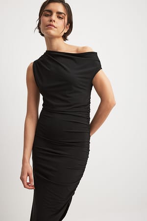 Black Asymmetric Hem Midi Dress