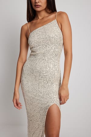 Beige Robe asymétrique à sequins