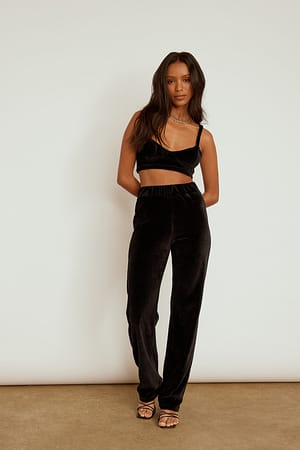 Black Pantalon de survêtement en velours