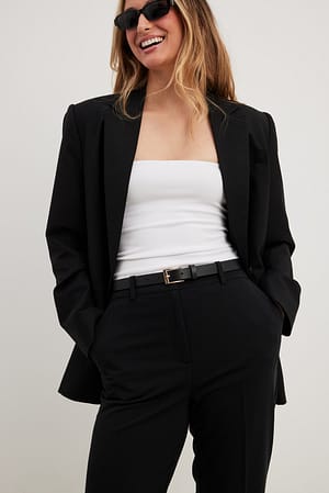 Black Ceinture fine basique en cuir