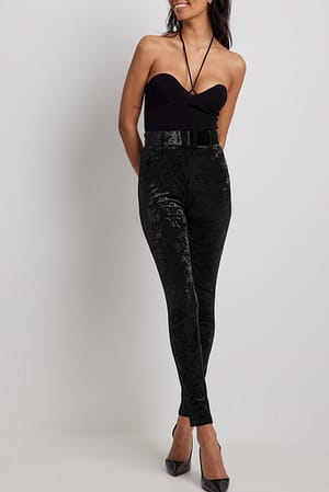 Black Legging en velours avec ceinture