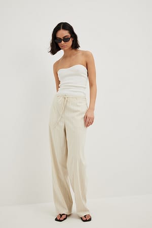 Striped Pantalon rayé à taille haute avec ceinture