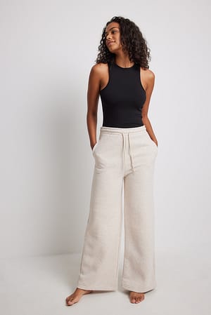 Beige Melange Jogging droit en tissu brossé