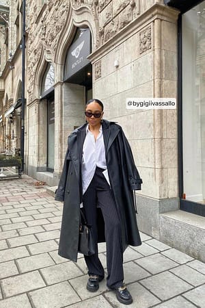 Dark Navy Pantalon rayé ample recyclé